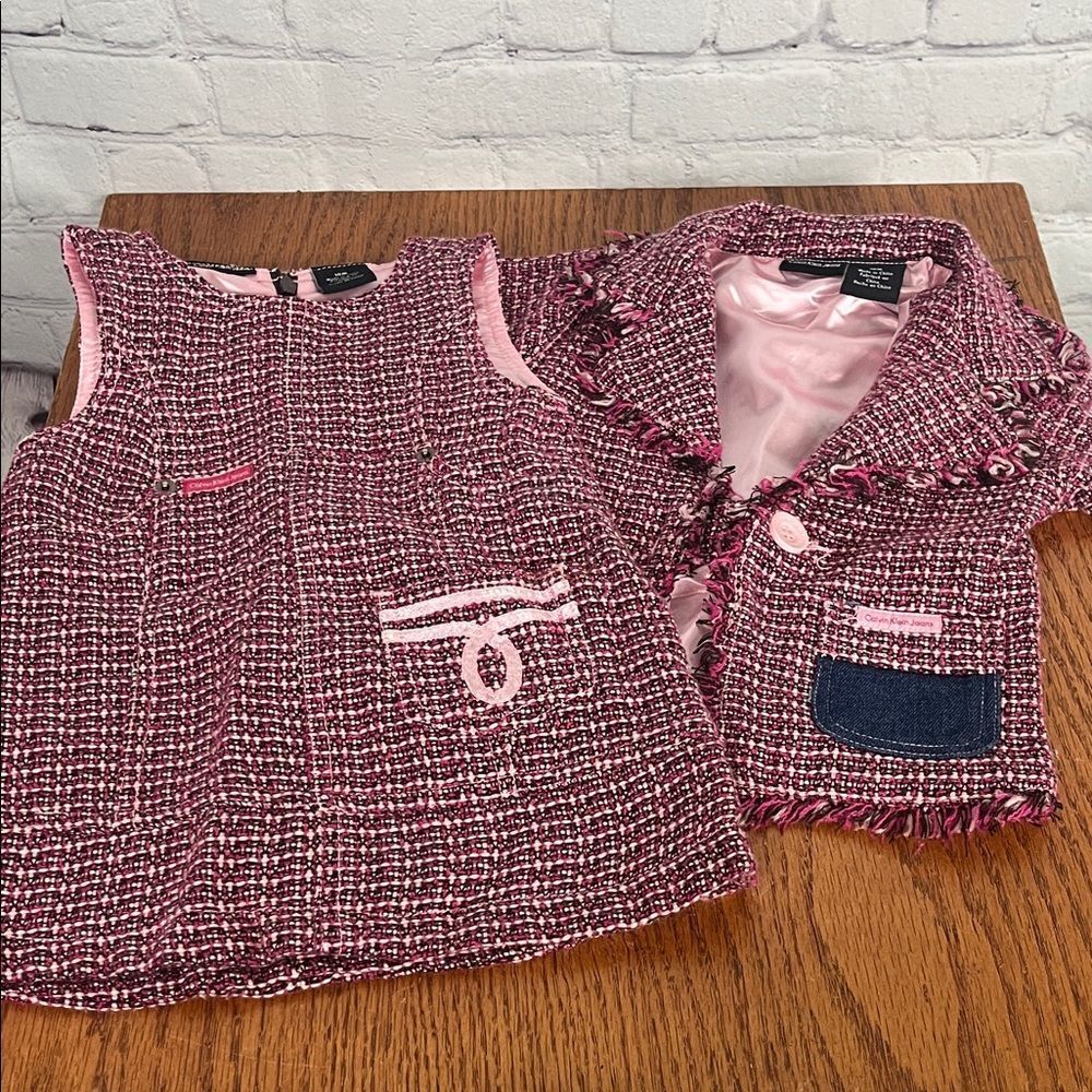 Calvin Klein Jeans Pink Tweed Jacket & matching jumper 18 months